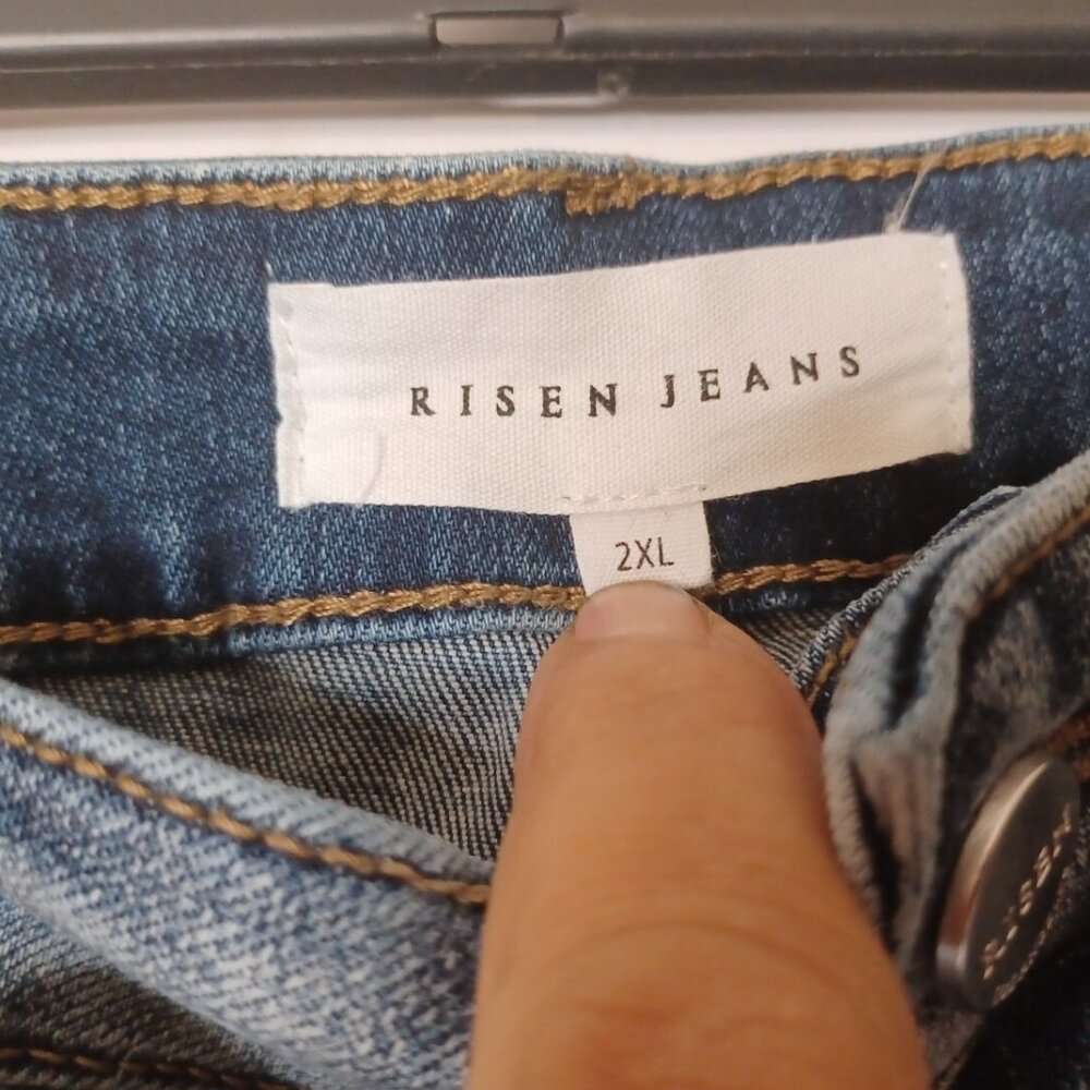 Risen Womens 2XL 36X31 Stretch High Rise Distressed Flare Jeans - Picture 4 of 6